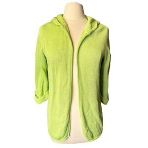 Chico’s Green Open Front Hooded Cardigan Sweater Size 1 US Size 8 Linen Cotton